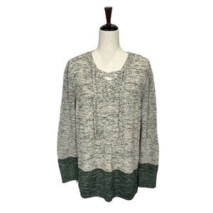 Style & Co. Pointelle-Sleeve Lace up “Boho Retreat” Knit Sweater